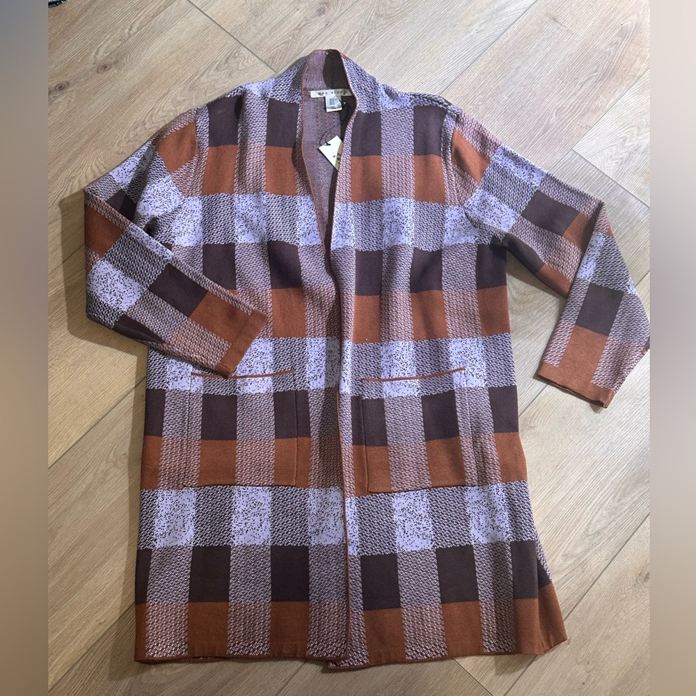 NWT Max Studio Plaid Open Front Cardigan